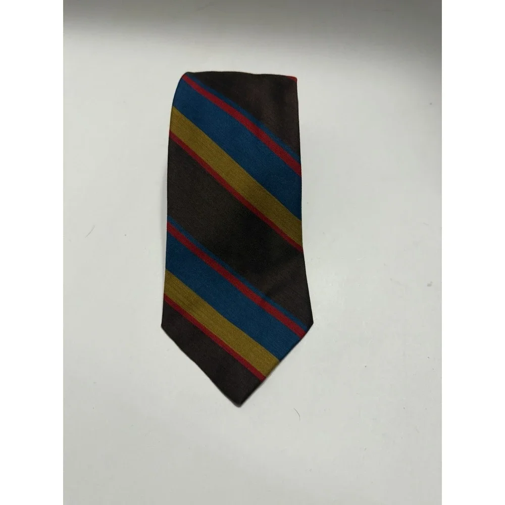 Botany Vintage Mens Tie Brown Blue Gold Red Striped Regimental Silk Blend 53x3.5